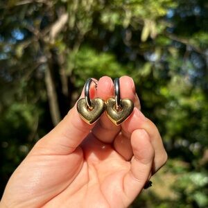 18K Gold Plated Stainless Steel Two Tone Heart Hoop Earrings